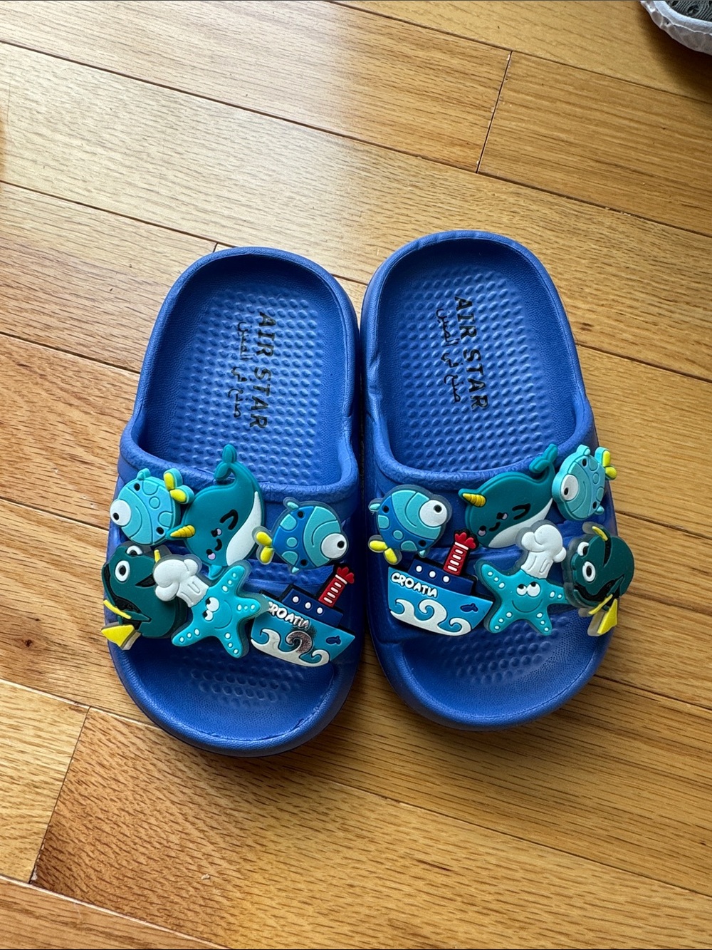 Kids Blue Ocean Slide Sandals with Sea Creature Charms